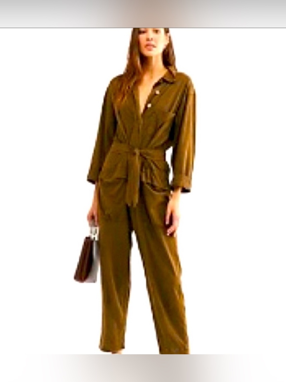 Free People Olive Green Utility Tie-Waist Jumpsuit size small